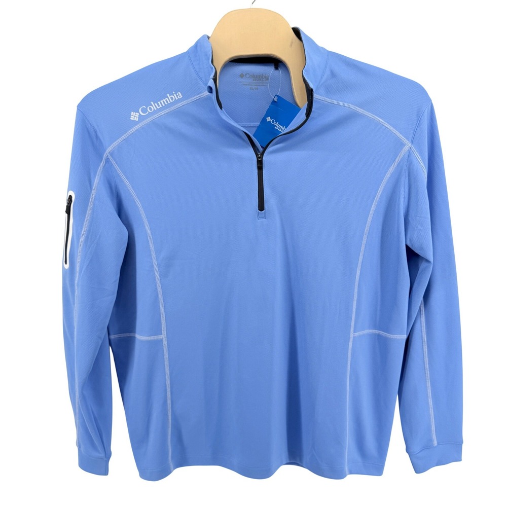 NEW Columbia Men XL Omni-Wick Shotgun 1/4 Zip White Cap/Blue Pullover Breathable